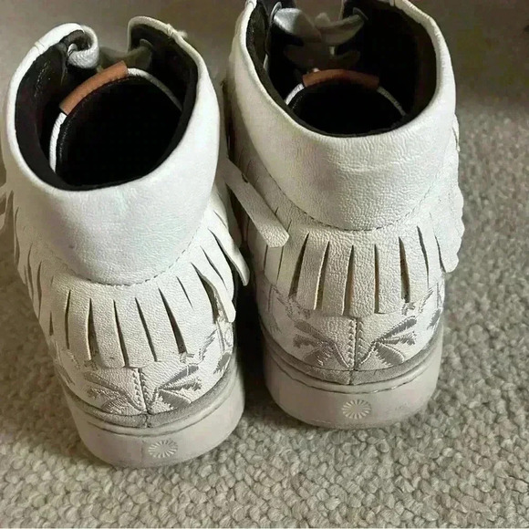 UGG Cali Palms Fringe Sneakers White Mens 8/womens 10 Leather High Tops Lace Up - Picture 6 of 12